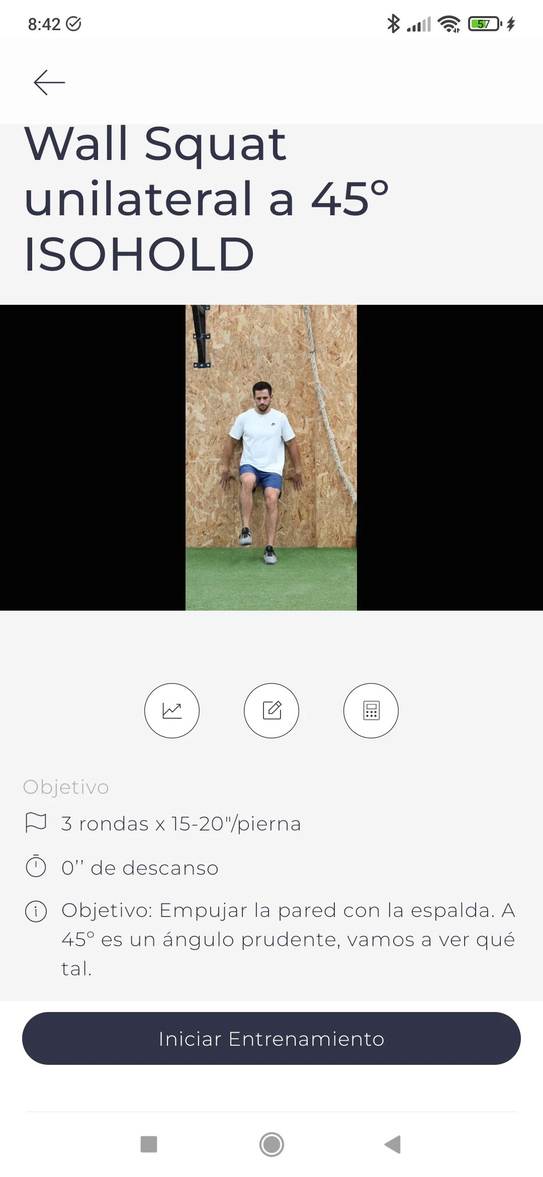Captura de la app: ejercicio con vídeo explicativo y objetivo de la serie